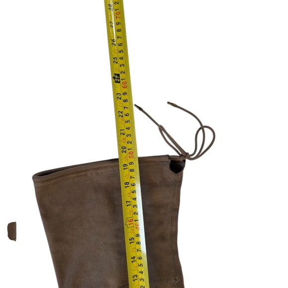 Suede Over the Knee High Boots Block Heel Taupe Modern Parisian Chic Boho 7.5 - Picture 9 of 12